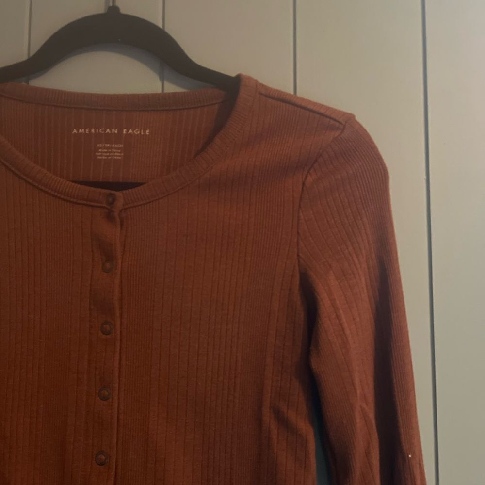 AE American Eagle Ribbed Long Sleeve Top, Brown, XS